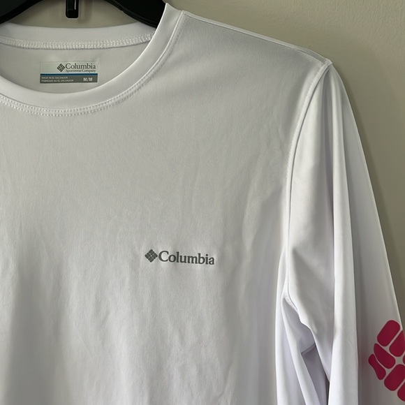 Columbia women's rapid creek long-sleeve top shirt white pink logo M omni shade - Picture 11 of 16